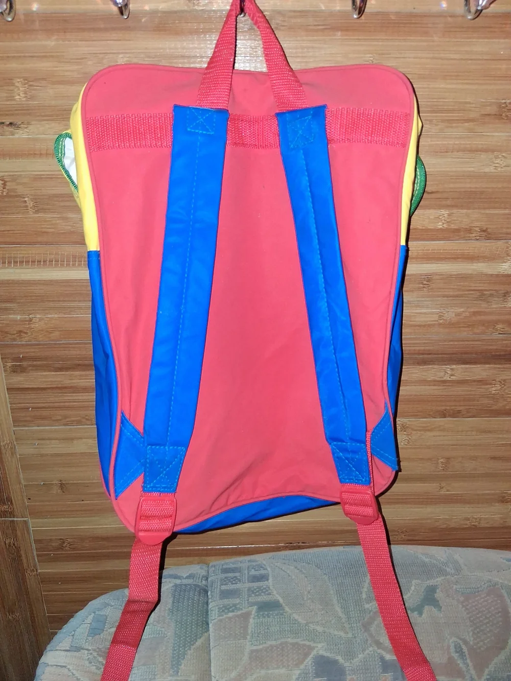 Vintage 1990 Crayola Red and Yellow Kids Backpack with Colorful Crayon Patch